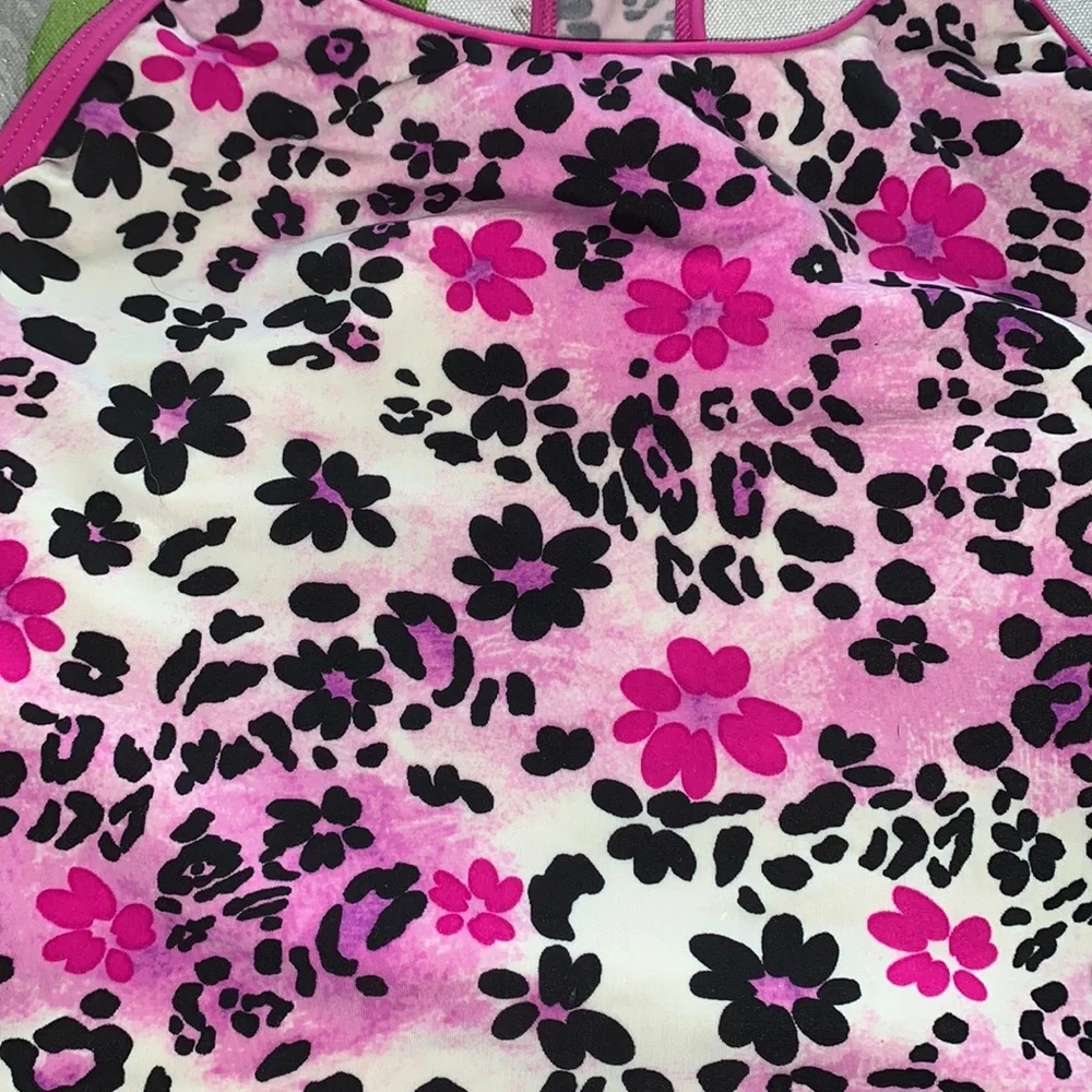 Speedo tankini top pink and black floral leopard sz Y10 EUC